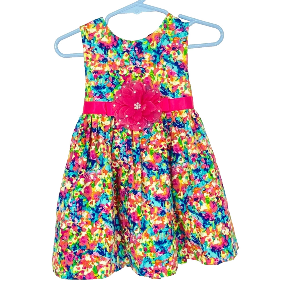 Rare Editions 18M Sleeveless Party Dress Colorful Geo Floral Pattern Baby, 1087